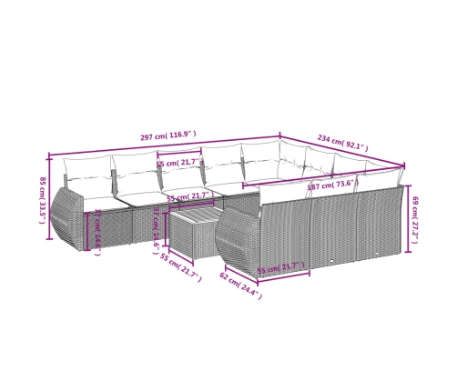 vidaXL 11-daļīgs dārza dīvāna komplekts, matrači, bēša PE rotangpalma