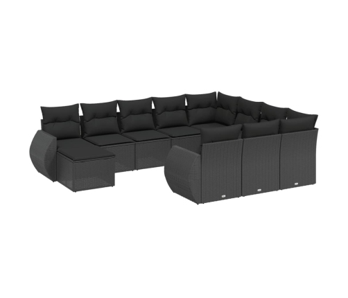 vidaXL 11-daļīgs dārza dīvāna komplekts, matrači, melna PE rotangpalma