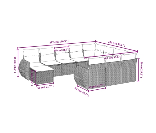 vidaXL 11-daļīgs dārza dīvāna komplekts, matrači, melna PE rotangpalma