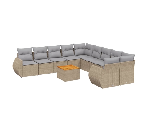 vidaXL 11-daļīgs dārza dīvāna komplekts, matrači, bēša PE rotangpalma