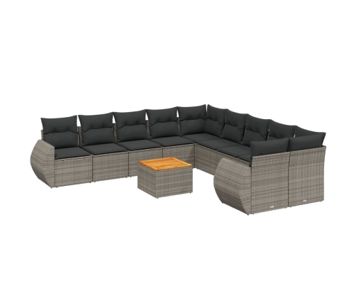 vidaXL 11-daļīgs dārza dīvāna komplekts ar matračiem, pelēks PE pinums