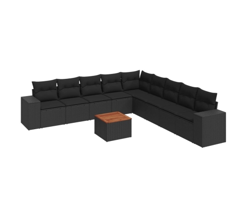 vidaXL 10-daļīgs dārza dīvāna komplekts, matrači, melna PE rotangpalma