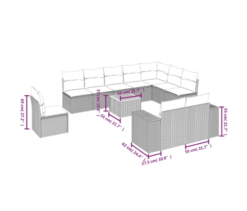 11-Daļīgs Dārza Dīvāna Komplekts, Matrači, Bēša Pe Rotangpalma Vidaxl