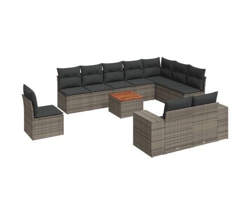 vidaXL 11-daļīgs dārza dīvāna komplekts ar matračiem, pelēks PE pinums