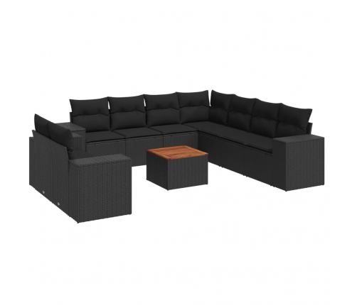 vidaXL 10-daļīgs dārza dīvāna komplekts, matrači, melna PE rotangpalma