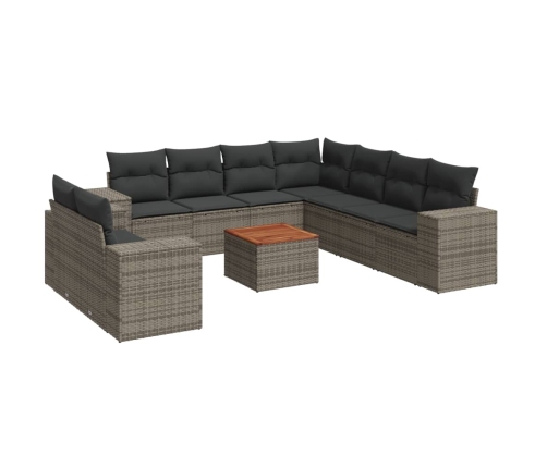 vidaXL 10-daļīgs dārza dīvāna komplekts ar matračiem, pelēks PE pinums