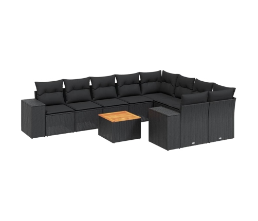vidaXL 10-daļīgs dārza dīvāna komplekts, matrači, melna PE rotangpalma