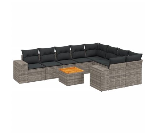 10-Daļīgs Dārza Dīvāna Komplekts Ar Matračiem, Pelēks Pe Pinums Vidaxl