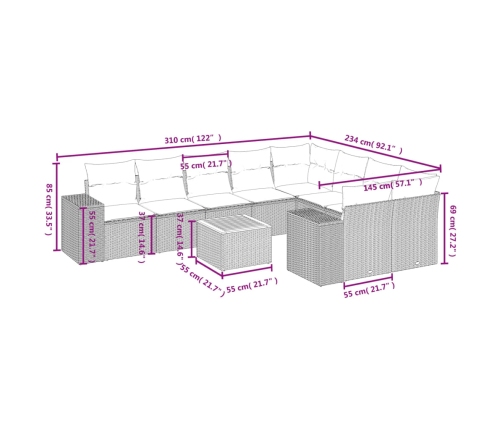 10-Daļīgs Dārza Dīvāna Komplekts Ar Matračiem, Pelēks Pe Pinums Vidaxl