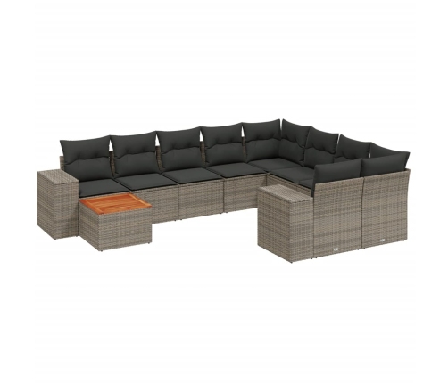 vidaXL 10-daļīgs dārza dīvāna komplekts ar matračiem, pelēks PE pinums