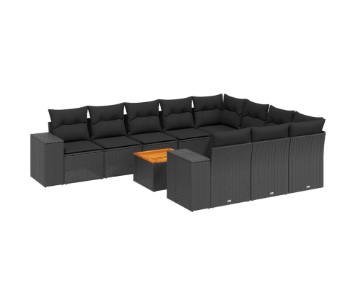 vidaXL 11-daļīgs dārza dīvāna komplekts, matrači, melna PE rotangpalma