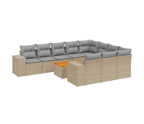 vidaXL 11-daļīgs dārza dīvāna komplekts, matrači, bēša PE rotangpalma