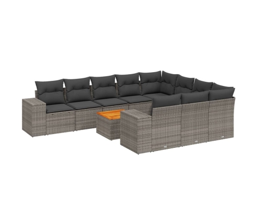 11-Daļīgs Dārza Dīvāna Komplekts Ar Matračiem, Pelēks Pe Pinums Vidaxl