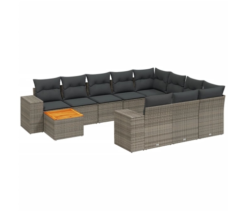 vidaXL 11-daļīgs dārza dīvāna komplekts ar matračiem, pelēks PE pinums