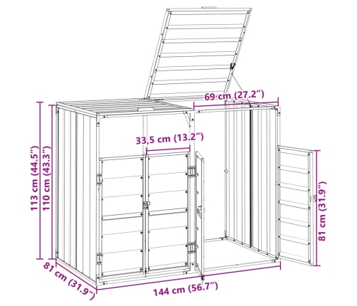 Atkritumu Tvertņu Novietne, Brūna, 144X81X113 Cm, Tērauds Vidaxl