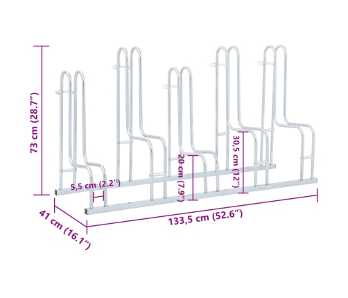 vidaXL velosipēdu statīvs, 5 velosipēdiem, cinkots tērauds