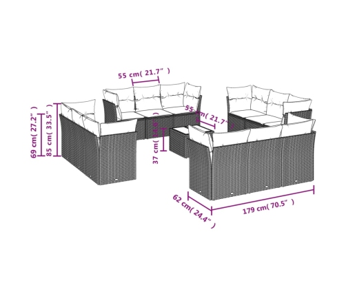 13-Daļīgs Dārza Dīvāna Komplekts Ar Matračiem, Pe Rotangpalma Vidaxl