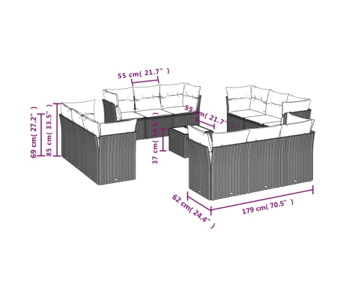 vidaXL 13-daļīgs dārza dīvāna komplekts ar matračiem, PE rotangpalma