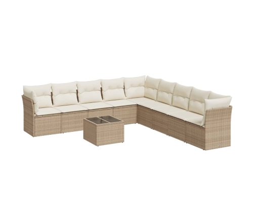 vidaXL 10-daļīgs dārza dīvāna komplekts, matrači, bēša PE rotangpalma