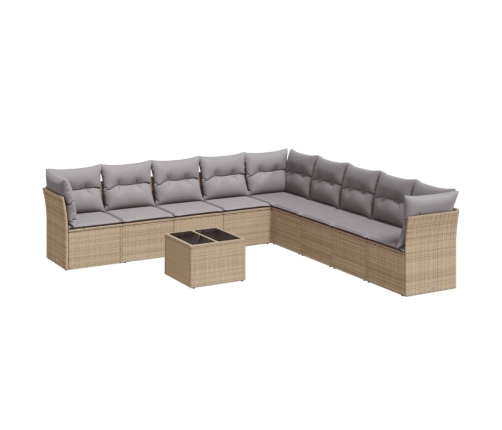 vidaXL 10-daļīgs dārza dīvāna komplekts, matrači, bēša PE rotangpalma