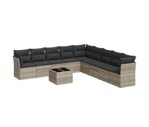 vidaXL 10-daļīgs dārza dīvāna komplekts ar matračiem, pelēka PE pinums