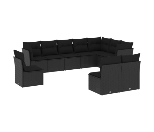 vidaXL 10-daļīgs dārza dīvāna komplekts, matrači, melna PE rotangpalma