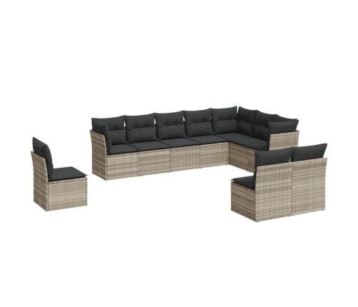 vidaXL 10-daļīgs dārza dīvāna komplekts ar matračiem, pelēka PE pinums