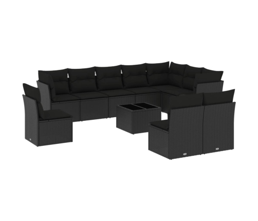 vidaXL 11-daļīgs dārza dīvāna komplekts, matrači, melna PE rotangpalma