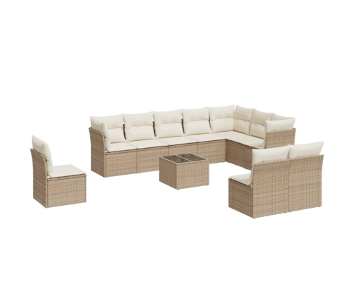 vidaXL 11-daļīgs dārza dīvāna komplekts, matrači, bēša PE rotangpalma