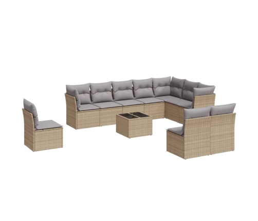 vidaXL 11-daļīgs dārza dīvāna komplekts, matrači, bēša PE rotangpalma