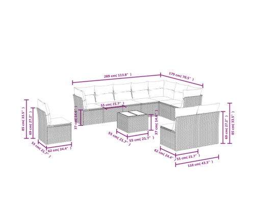 vidaXL 11-daļīgs dārza dīvāna komplekts, matrači, bēša PE rotangpalma