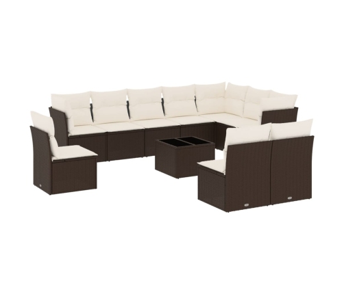 vidaXL 11-daļīgs dārza dīvāna komplekts, matrači, brūna PE rotangpalma