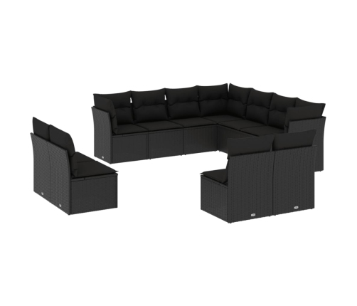 vidaXL 11-daļīgs dārza dīvāna komplekts, matrači, melna PE rotangpalma