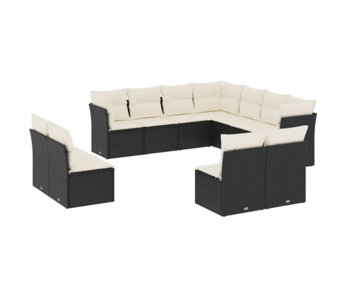 vidaXL 11-daļīgs dārza dīvāna komplekts, matrači, melna PE rotangpalma