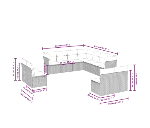 vidaXL 11-daļīgs dārza dīvāna komplekts, matrači, melna PE rotangpalma