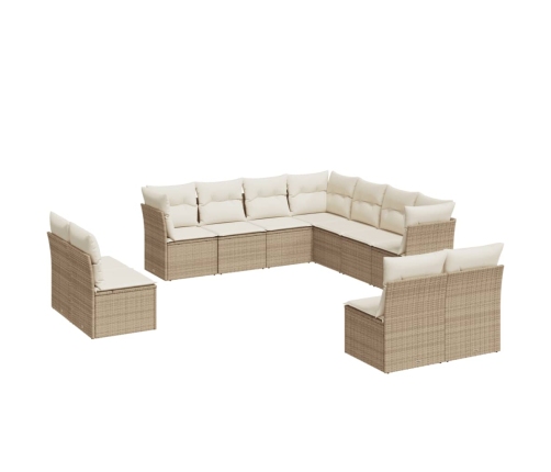 vidaXL 11-daļīgs dārza dīvāna komplekts, matrači, bēša PE rotangpalma