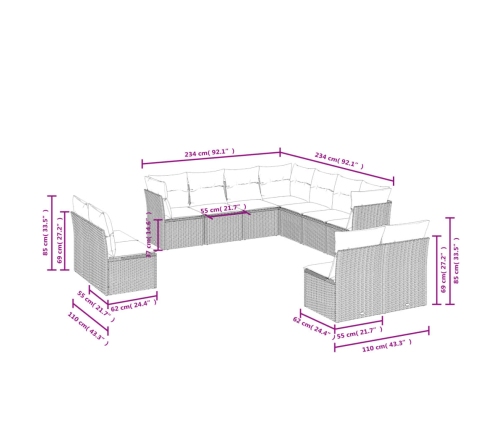 11-Daļīgs Dārza Dīvāna Komplekts, Matrači, Bēša Pe Rotangpalma Vidaxl