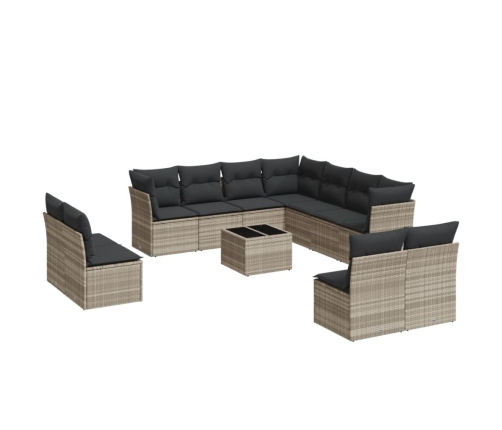 vidaXL 12-daļīgs dārza dīvāna komplekts ar matračiem, pelēka PE pinums