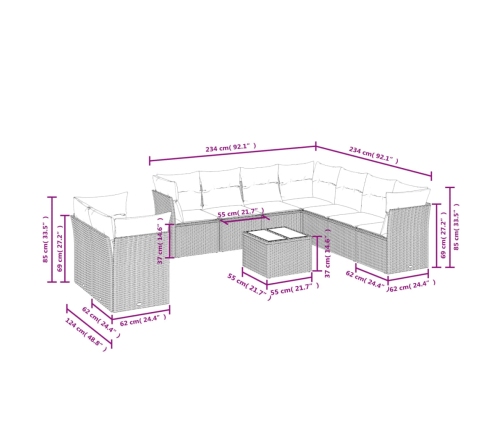 10-Daļīgs Dārza Dīvāna Komplekts, Matrači, Melna Pe Rotangpalma Vidaxl