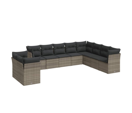 vidaXL 10-daļīgs dārza dīvāna komplekts ar matračiem, pelēks PE pinums