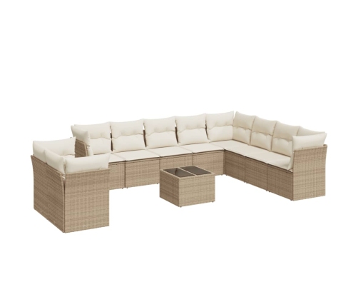 vidaXL 11-daļīgs dārza dīvāna komplekts, matrači, bēša PE rotangpalma