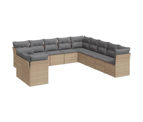 vidaXL 11-daļīgs dārza dīvāna komplekts, matrači, bēša PE rotangpalma