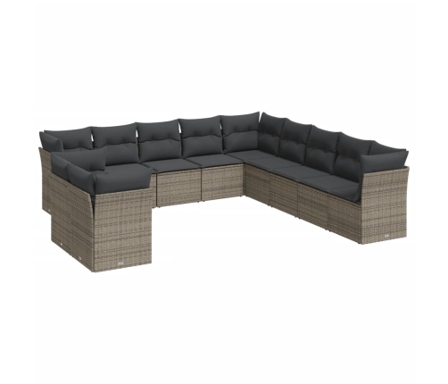 vidaXL 11-daļīgs dārza dīvāna komplekts ar matračiem, pelēks PE pinums