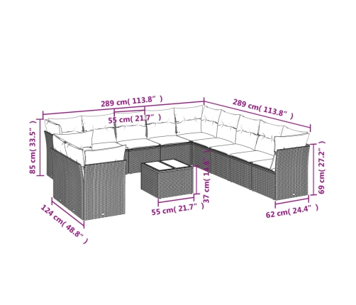 vidaXL 12-daļīgs dārza dīvānu komplekts, matrači, melna PE rotangpalma