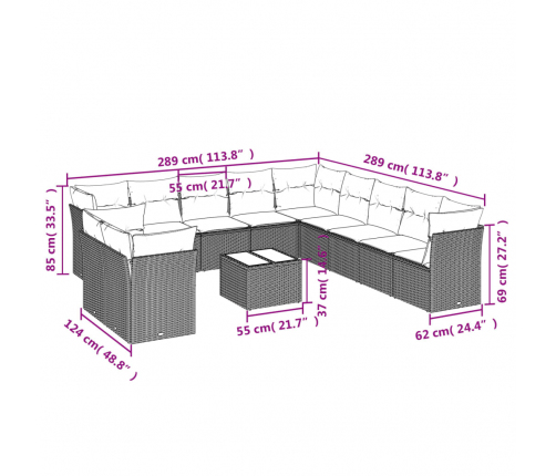vidaXL 12-daļīgs dārza dīvāna komplekts, matrači, bēša PE rotangpalma