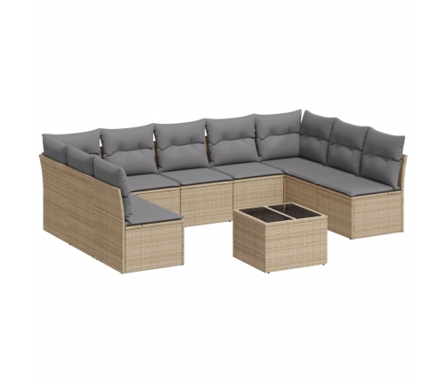 vidaXL 10-daļīgs dārza dīvāna komplekts, matrači, bēša PE rotangpalma