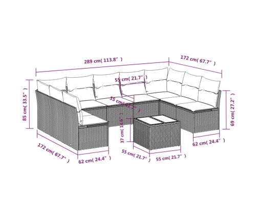 vidaXL 10-daļīgs dārza dīvāna komplekts, matrači, bēša PE rotangpalma