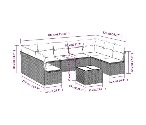 10-Daļīgs Dārza Dīvāna Komplekts, Matrači, Brūna Pe Rotangpalma Vidaxl