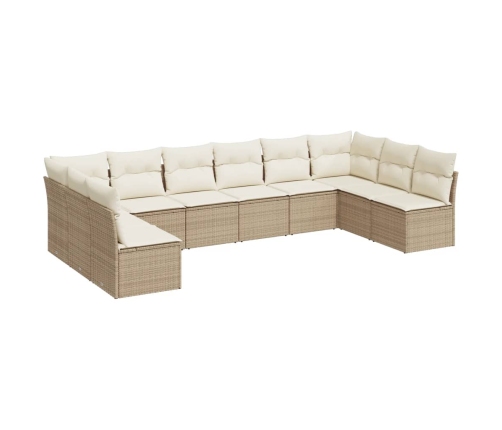 vidaXL 10-daļīgs dārza dīvāna komplekts, matrači, bēša PE rotangpalma