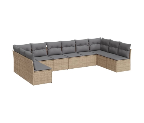 vidaXL 10-daļīgs dārza dīvāna komplekts, matrači, bēša PE rotangpalma